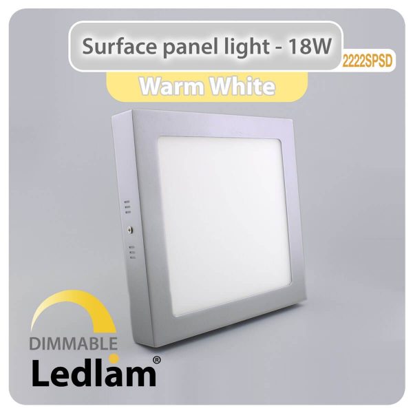 Ledlam LED Surface Panel Light 18W Square 2222SPSD silver dimmable Warm White 30596