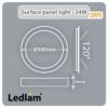 Ledlam LED Surface Panel Light 24W Round 30RPS Dimensions