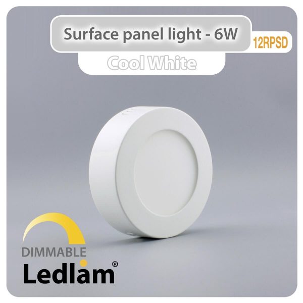 Ledlam LED Surface Panel Light 6W Round 12RPSD dimmable Cool White 30792