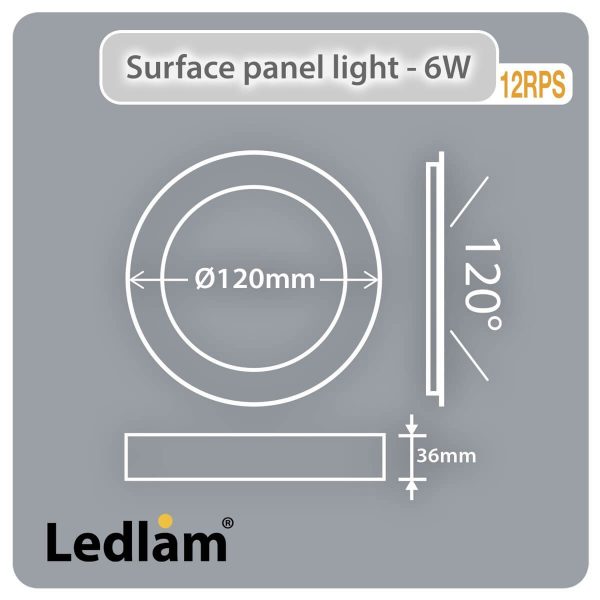 Ledlam LED Surface Panel Light 6W Round 12RPSD dimmable Dimensions