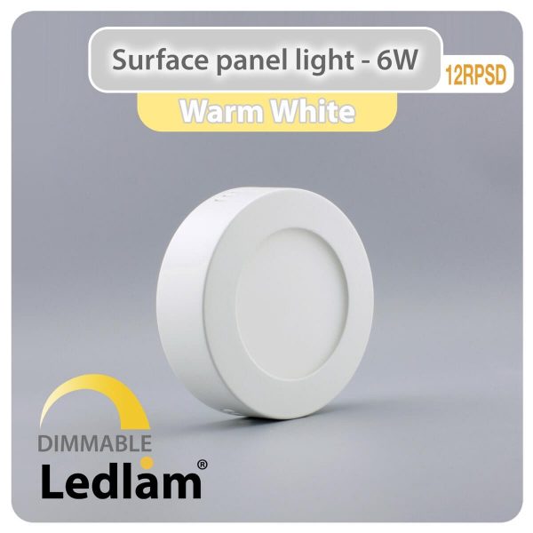 Ledlam LED Surface Panel Light 6W Round 12RPSD dimmable Warm White 30790