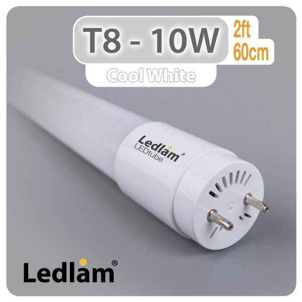 Ledlam T8 2ft 600mm 10W LED Tube Cool White 30107