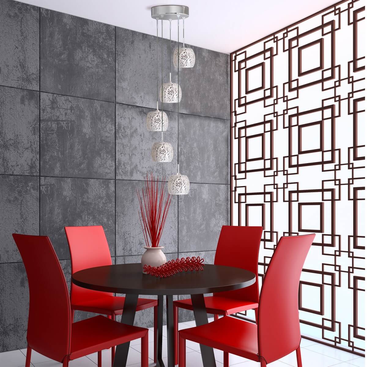 CRACKLE - 5 LIGHT CHROME MIRRORED GLS PENDANT DINGLE DANGLE - Ledlam Lighting