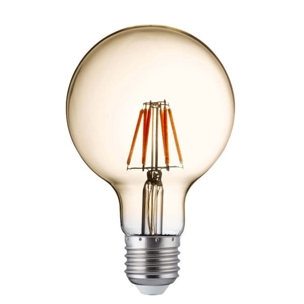 Searchlight PACK 5 x GLOBE E27 DIMMABLE FILAMENT LED LAMPS 95mm AMBER GLASS 6W 600LM PL3227 6WW 01 1