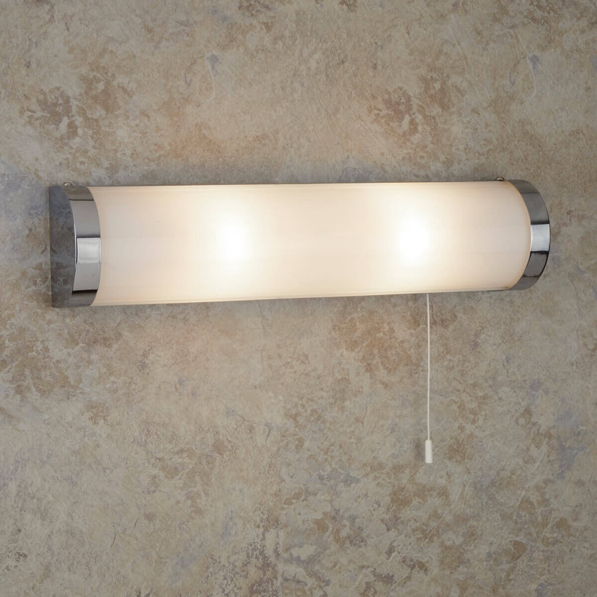 Poplar Bathroom Light 2 Light Chrome Wall Bracket White Glass Tube Ip44 Ledlam Lighting