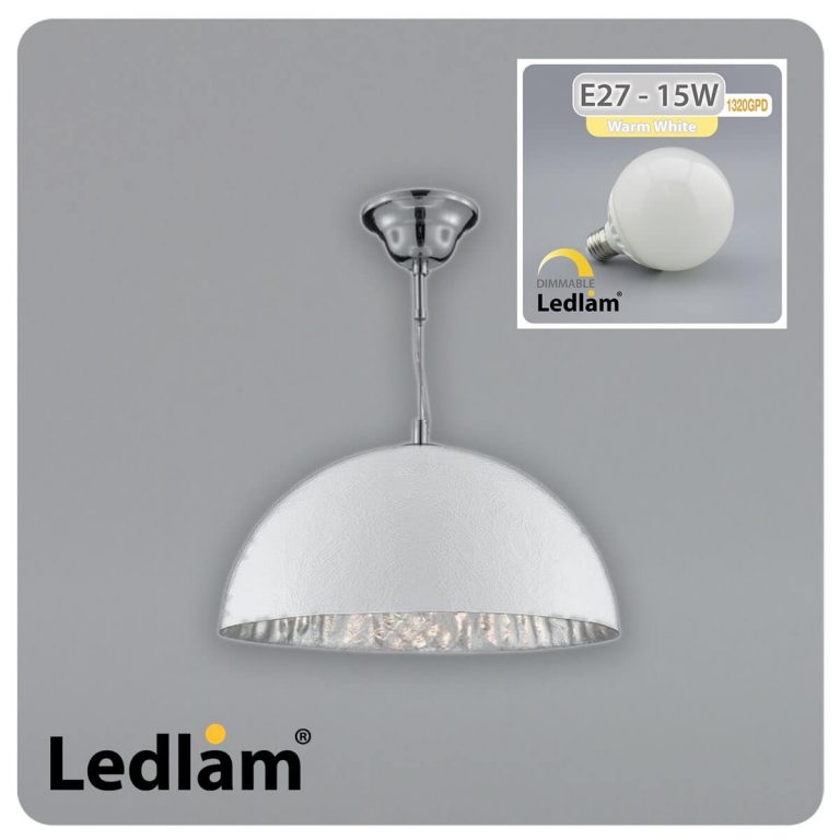 Searchlight Searchlight 8149SI White and Silver Pendant Light Ledlam 15W LED G95 Globe Bulb 31057 01 1