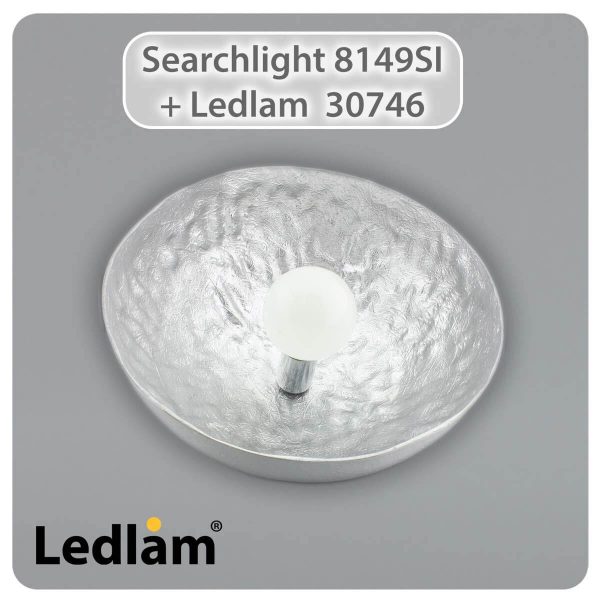 Searchlight Searchlight 8149SI White and Silver Pendant Light Ledlam 15W LED G95 Globe Bulb 31057 02 1