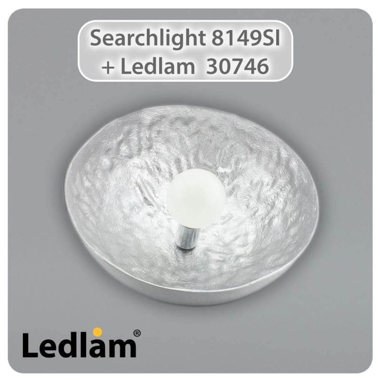 Searchlight Searchlight 8149SI White and Silver Pendant Light Ledlam 15W LED G95 Globe Bulb 31057 01 1