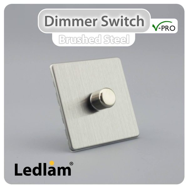 Varilight V Pro Dimmer Switch Push on off 1 Gang Brushed Steel 30159 01