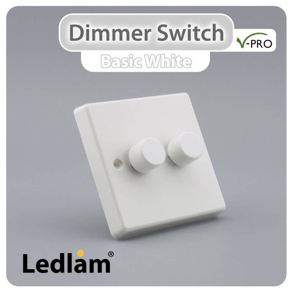 Varilight V Pro Dimmer Switch Push on off 2 Gang White 30131 01