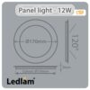 Ledlam-LED-Panel-Light-12W-Round-17RP-brushed-steel-Dimensions
