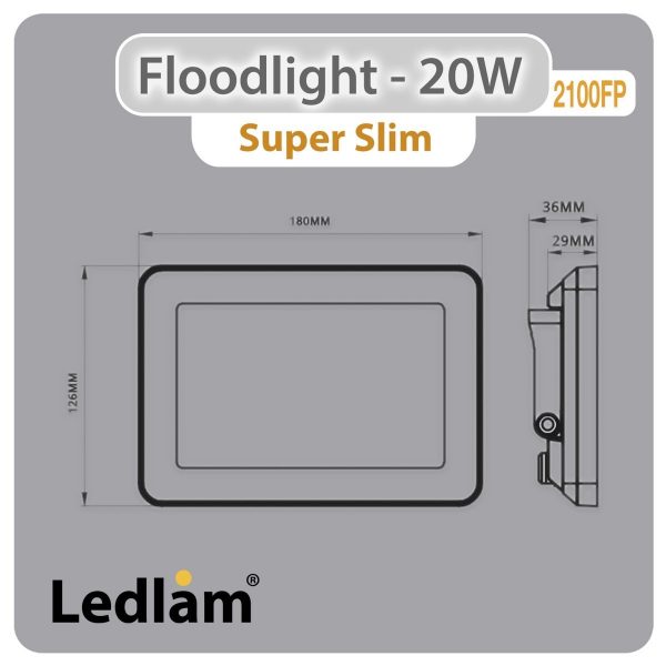 Ledlam-LED-Floodlight-20W-2100FP-slim-Dimensions