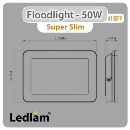 Ledlam-LED-Floodlight-50W-4100FP-slim-Dimensions