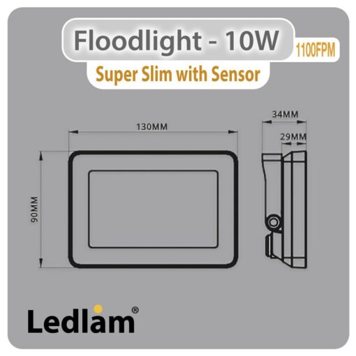 Ledlam-LED-Floodlight-with-Sensor-10W-1100FPM-slim-Dimensions