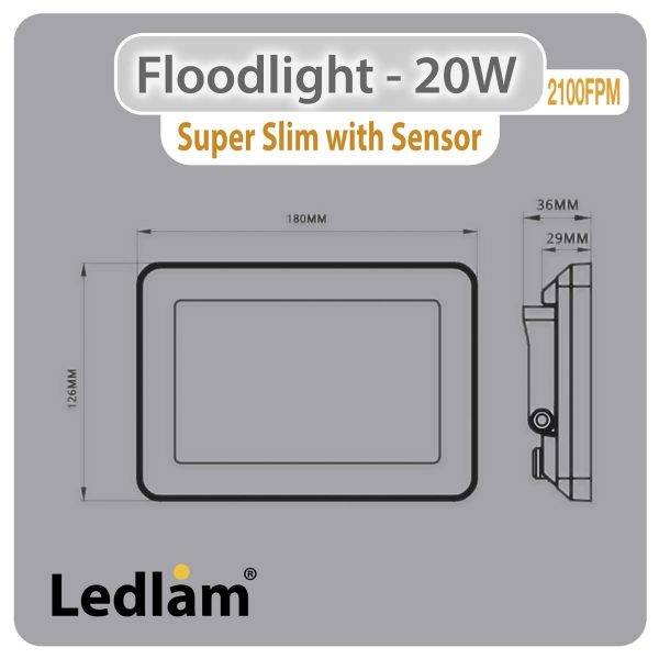 Ledlam-LED-Floodlight-with-Sensor-20W-2100FPM-slim-Dimensions
