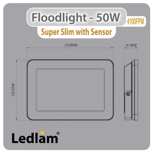 Ledlam-LED-Floodlight-with-Sensor-50W-4100FPM-slim-Dimensions