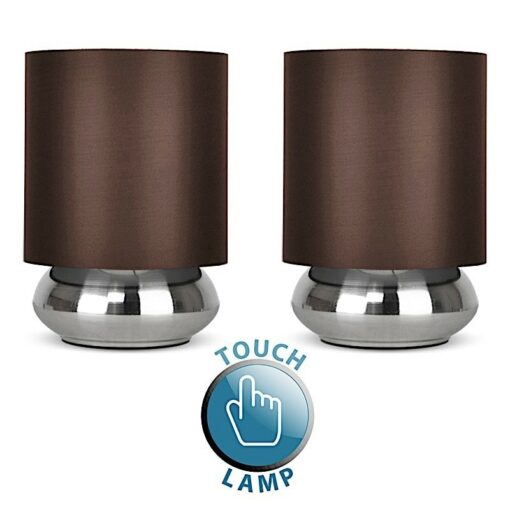MiniSun-Pair-of-Satin-Nickel-Touch-Table-Lamps-with-Brown-Shades-16919-01