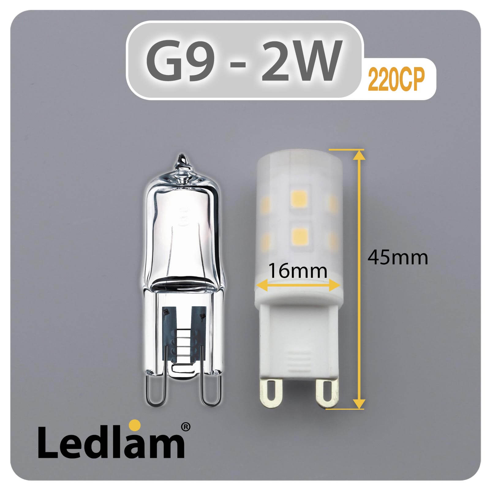 2 capsules LED G9 3,1W=28W blanc froid