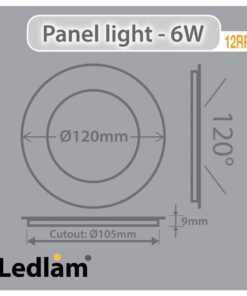 Ledlam LED Panel Light 6W Round 12RP silver Dimensions