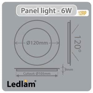 Ledlam-LED-Panel-Light-6W-Round-12RP-silver-Dimensions-1