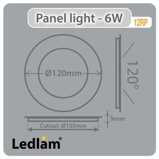 Ledlam LED Panel Light 6W Round 12RP silver Dimensions